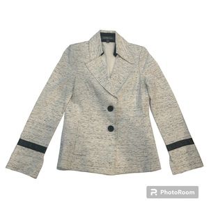 Buchanan Kang designer gray black trim marled look 2 button blazer